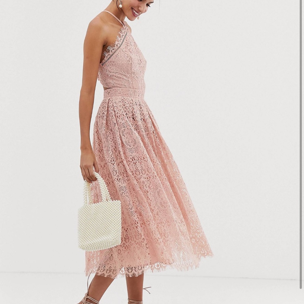 NWT - ASOS pink lace midi dress